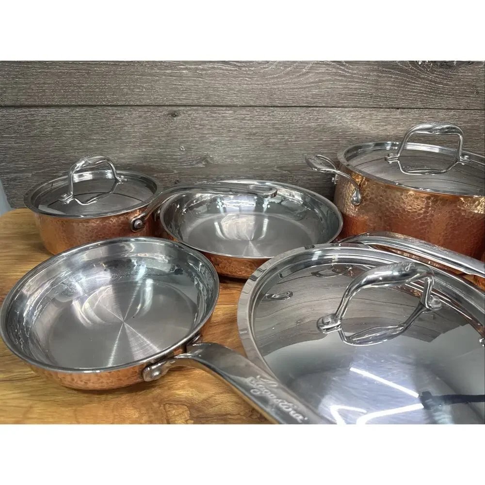 Lagostina Martellata Hammered Copper Pots & Pans Cookware 10 Piece Set